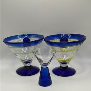 Kosta Boda Royal Caribbean hand blown 2 margarita glasses 1 shot glass